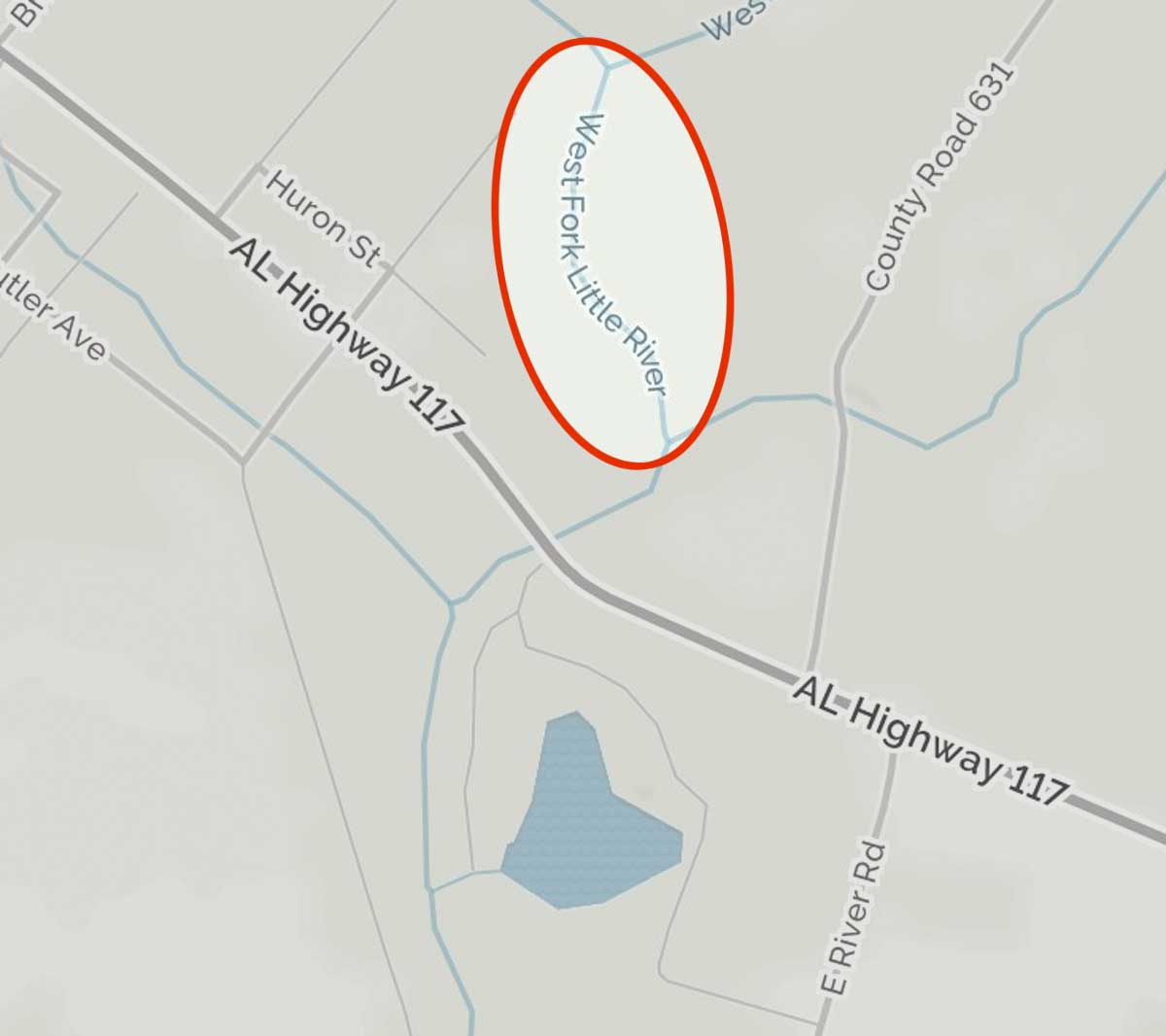 Enlargement of MapQuest map showing river name