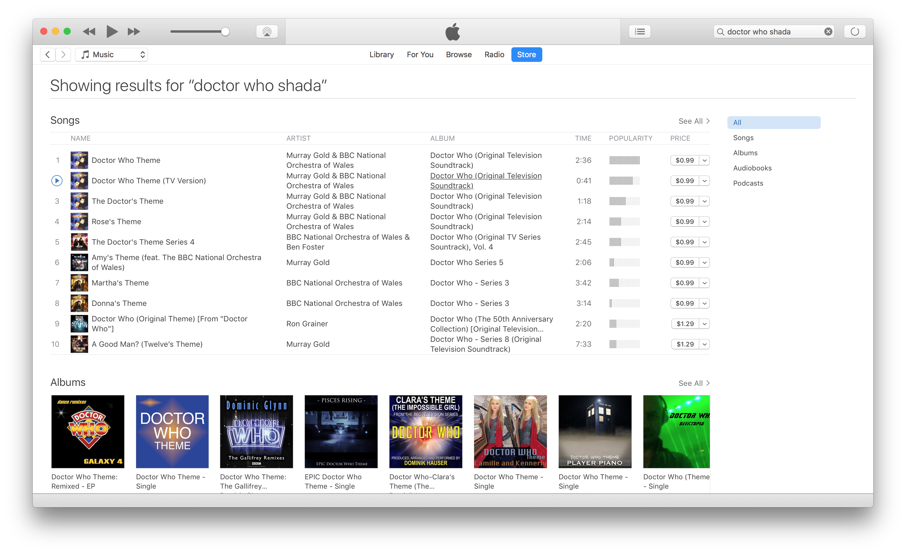 Search results for "doctor who shada" in iTunes