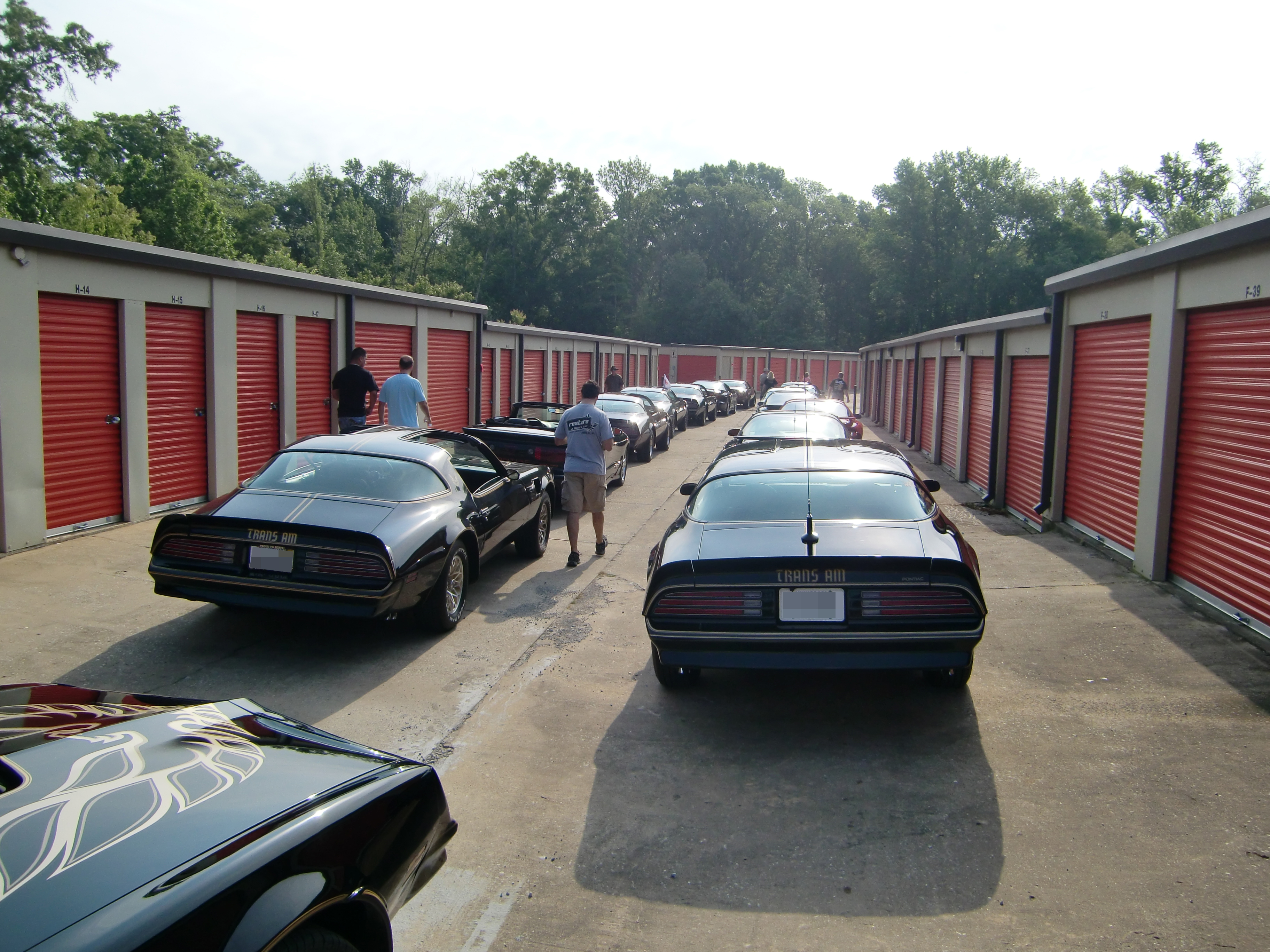 The Bandit Run cars parked in a storage lot