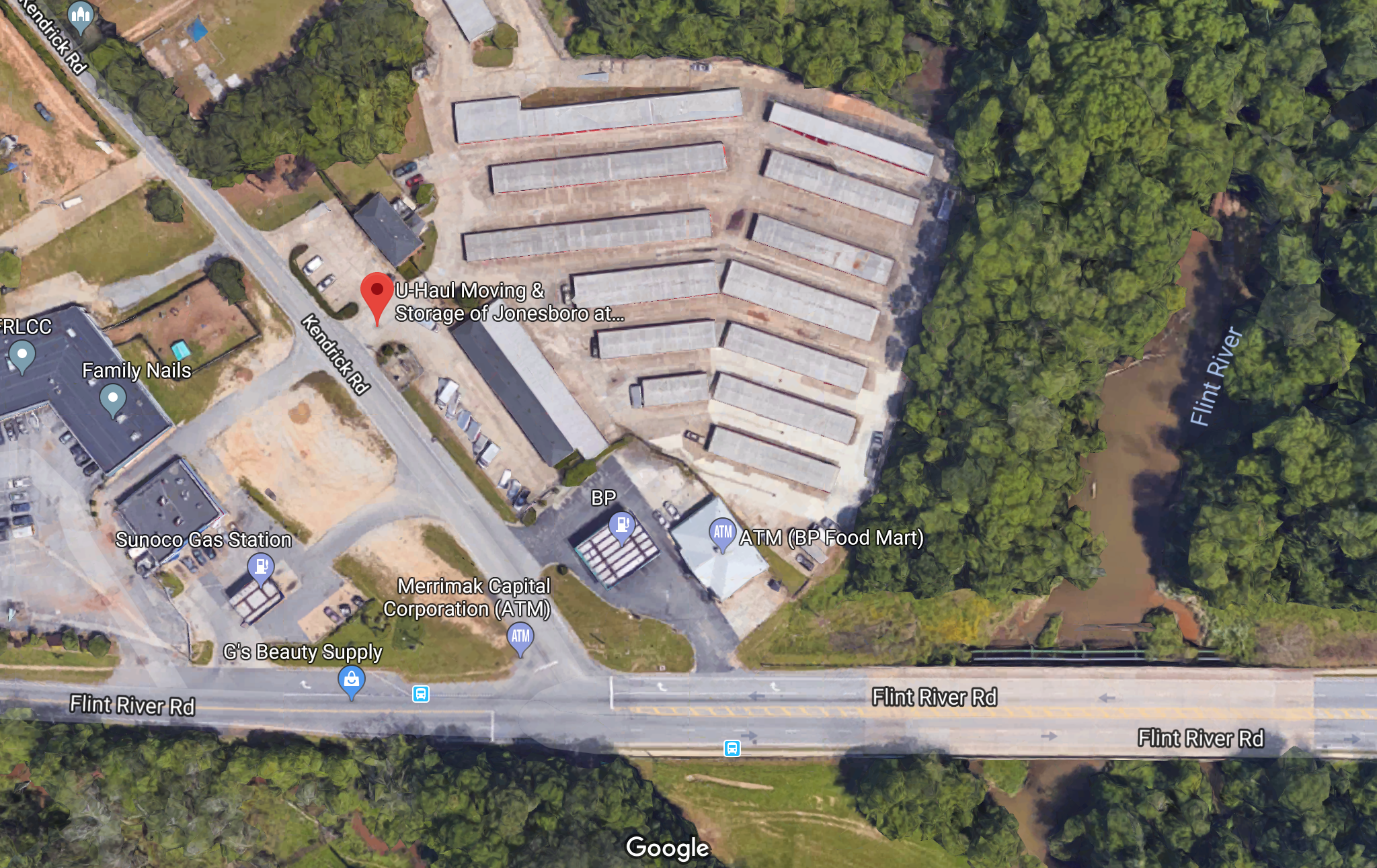 Google Maps view of the storage business