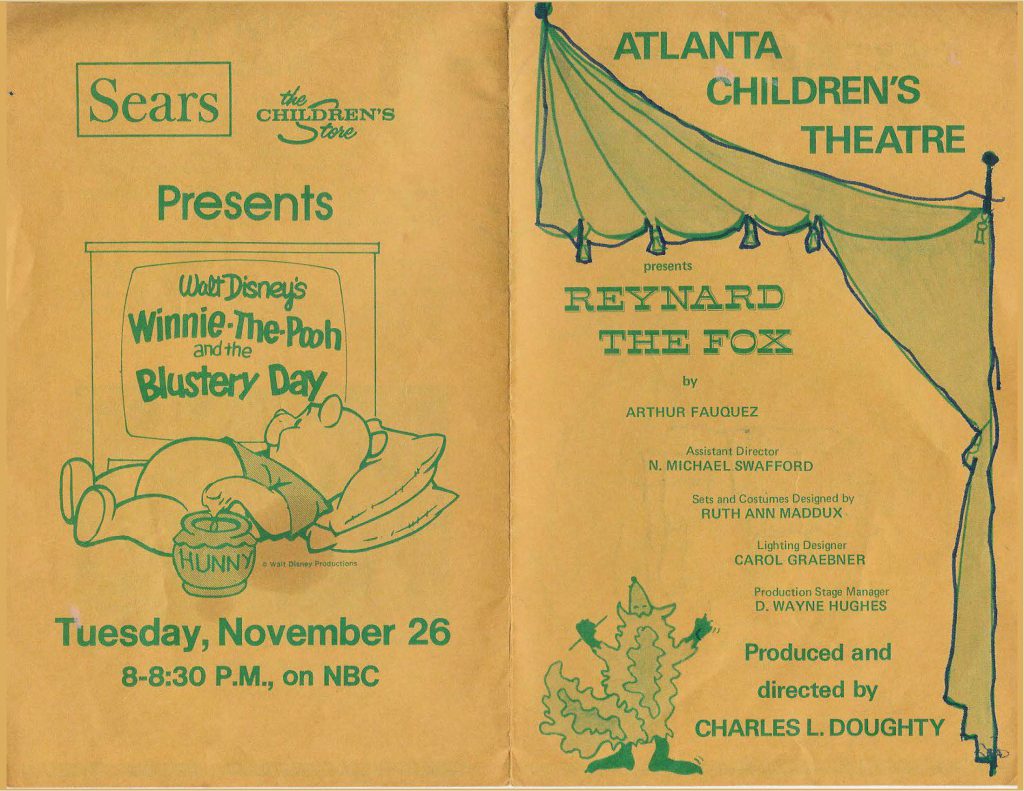 Front and Back covers of a simple program for the Atlanta Children's Theatre performance of Reynard the Fox.