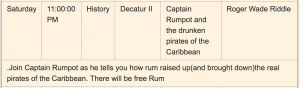 The line item for Captain Rumpot's panel from the 2017 schedule.