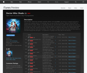 iTunes preview page for "doctor who shada" in web browser