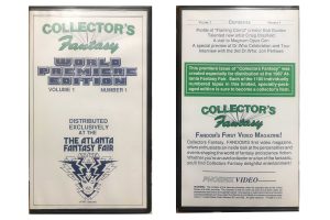 VHS cassette tape protective clamshell with artwork for the Collector's Fantasy "video magazine" on the front and back